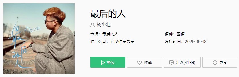 《抖音》杨小壮-最后的人歌曲完整版在线试听入口