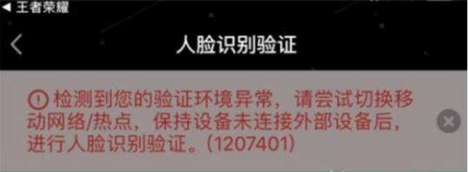 《王者荣耀》人脸识别环境异常1207401解决方法