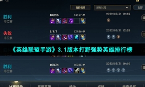 《英雄联盟手游》3.1版本打野强势英雄排行榜