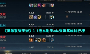 《英雄联盟手游》3.1版本射手adc强势英雄排行榜