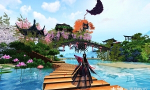 奇石衬水色高阁赏繁花《天下手游》快来神仙家园抄作业啦