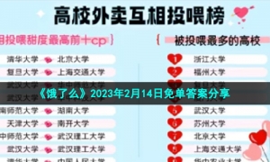 《饿了么》2023年2月14日免单答案分享
